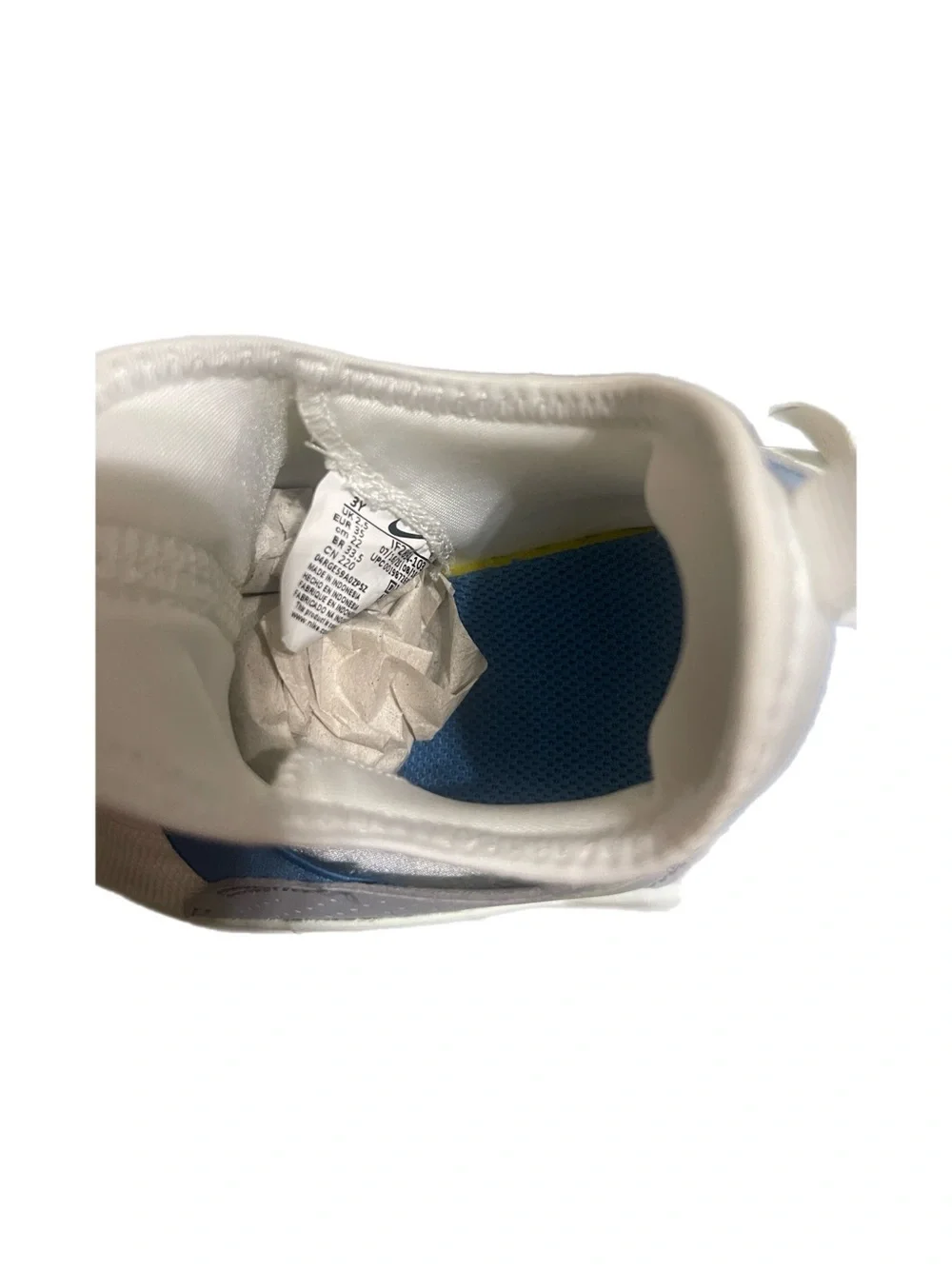 Nike Kids Slip-On Sneakers in White with Blue and Neon Yellow